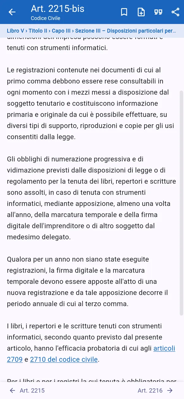 Un articolo del Codice civile con i rimandi sottolineati